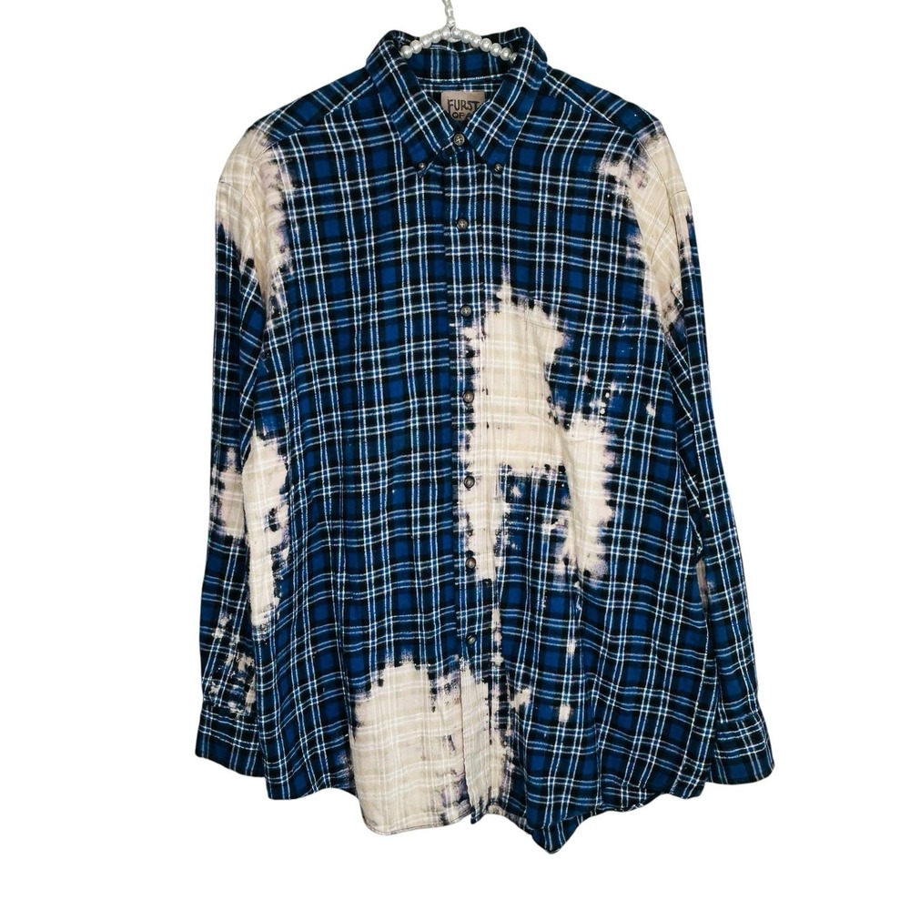 Furst Of A Kind Y2k Flannel Bleach Shirt Large Indie Grunge Oversized Upcycled